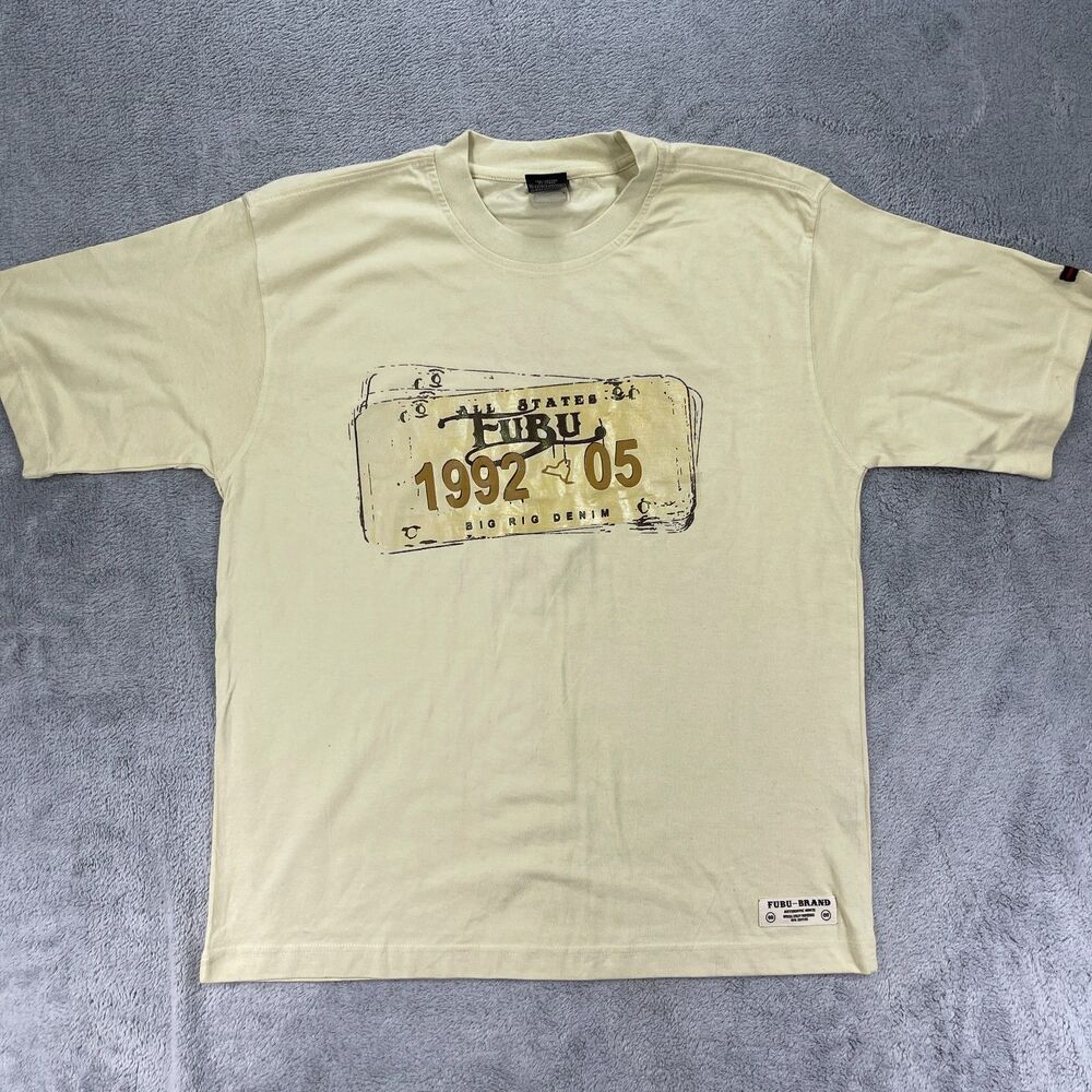 Vintage Fubu T Shirt Boys L (16-18) Beige Graphic Cotton All States Big Rig